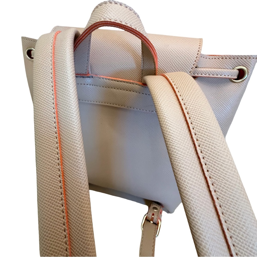 Ōe Mini Backpack Gray Faux‎ Leather Tassel Drawstring Top Flap Pockets - Picture 7 of 8